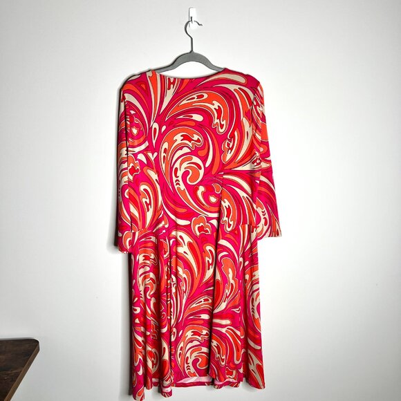 Susan Graver Liquid Knit A-line Dress Retro Swirl Print Bright Colorful Sz Large - Picture 5 of 5